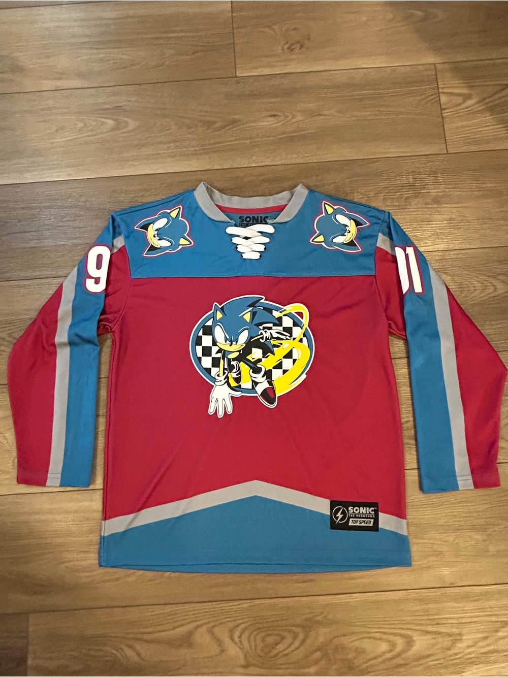 Sonic The Hedgehog Top Speed Hockey Jersey Youth Large Long Sleeve SEGA